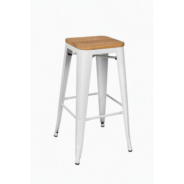 Tolix High Chair White with Wooden Seat